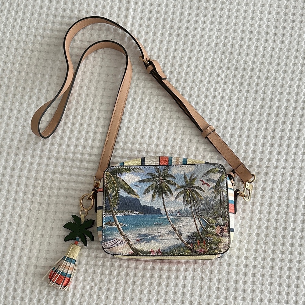 Beach Scene Crossbody Bag with Palm Charm